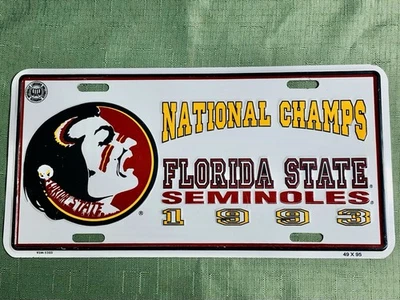 1993 Florida State Seminoles National Champs Metal License Plate Vintage - Image 1 of 4