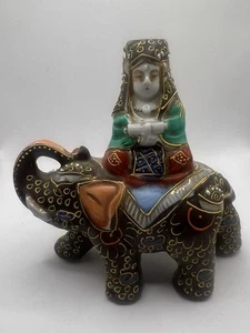 Japanese Hand Painted 5" Satsuma Porcelain Moriage Elephant Buddha Goddess Rider - Picture 1 of 7