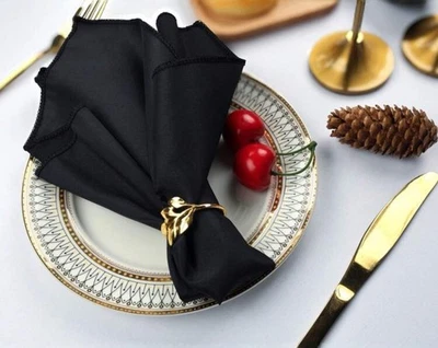 Juego de 12 servilletas de tela poliéster negro 17x17 pulgadas reutilizables boda fiesta evento Foto 1 de 4