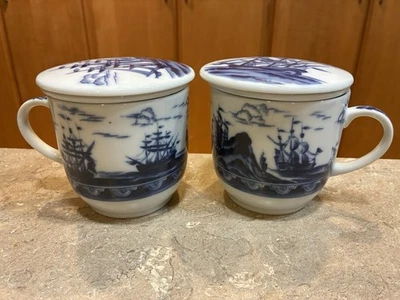 Tazas Tapa Infusora Té Blanco Azul Envíos Andrea Por Sadek Japón Juego De 2 Foto 1 de 4