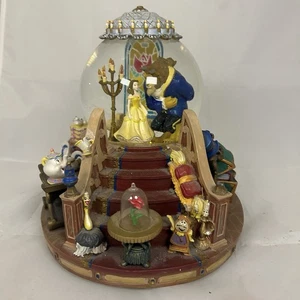 Disney Beauty and The Beast Music Snow Globe Fireplace Working Lights EUC - Picture 1 of 10