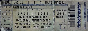 Iron Maiden Universal Amphitheatre Concert Ticket Stub Limited View 31.01.2004 - Bild 1 von 2