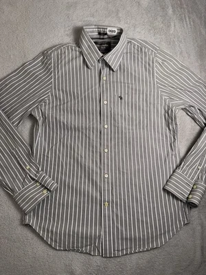 Camisa de manga larga Abercrombie & Fitch para hombre extra grande gris a rayas con botones Foto 1 de 4