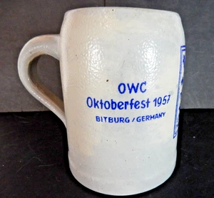 1957 OWC Oktoberfest 1957 Bitburg, Germany Lowenbrau Muenchen Stoneware Beer Mug - Picture 1 of 9