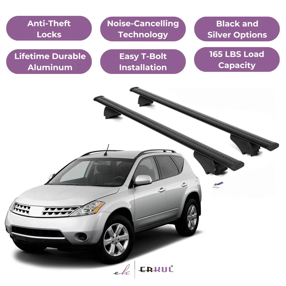 Barras transversales de techo ERKUL para Nissan Murano 2003-2014 para rieles elevados - negras Foto 1 de 4