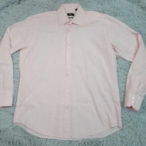 Hugo Boss Mens Shirt Button Up Pink 16.5 Striped Preppy Business 34 35 Comfort - Picture 1 of 12