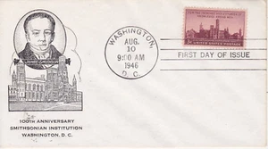 POSTAL HISTORY - FIRST DAY COVER FDC 1946 100TH ANNIV. SMITHSONIAN INSTITUTION - Picture 1 of 1