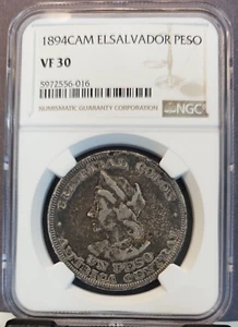 1894 EL SALVADOR SILVER 1 PESO CHRISTOPHER COLUMBUS NGC VF 30 RARE - Picture 1 of 3