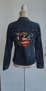Harley-Davidson Bordado Corazón Mujer Moto Denim Motociclista Chaqueta Talla S - Imagen 1 de 7