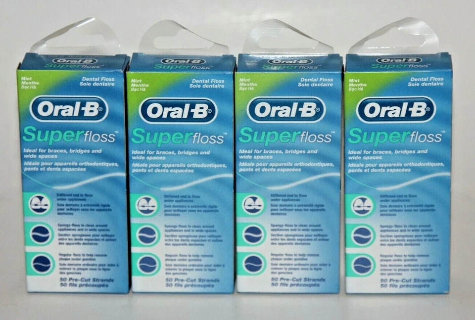 Oral-B Superfloss Mint Flavored Pre-Cut Strands - 50 Pieces (2 Packs)