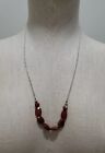 Vintage Necklace 24" Silver Tone Chain With Red Stone Beads