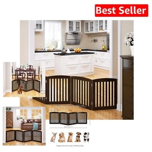 Freestanding Foldable Dog Gate – Elegant 24” High Wooden Room Divider, 80” Wide - Picture 1 of 9