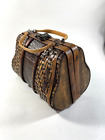 Vintage BOHO Wooden and Rattan Carrying  Case Purse Handbag  With Metal Latch