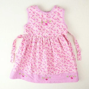 Blueberi Boulevard Pink Dress Girls Size 5T Floral Gingham Plaid Embroidered Tie - Picture 1 of 9