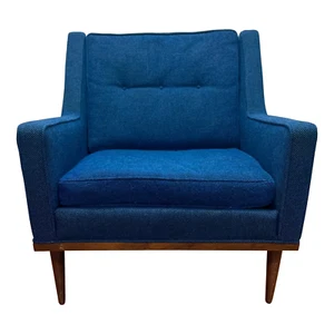 Mid-Century Milo Baughman Chair James Inc. Original Blue Upholstery - Picture 1 of 10