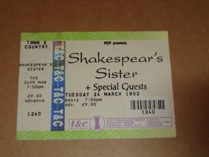 Shakespear's Sister 1992 Town & Country complete Concert Ticket - Imagen 1 de 1