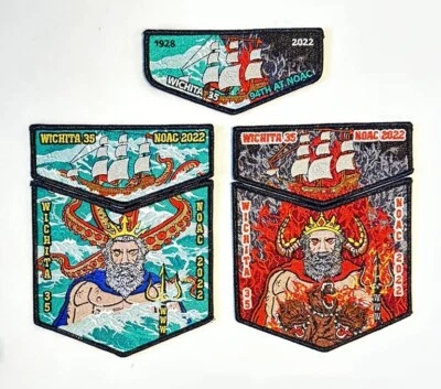 OA BSA PATCHES NOAC 2022 WICHITA LODGE POSEIDON-HADES THEME 5-PIECE SET 500 MADE - Image 1 of 2