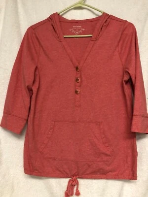 Sonoma Womens 1/4 Button Coral 3/4 Length Sleeves Soft Hoodie Size M - Image 1 of 4