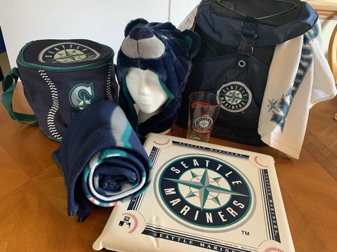 Seattle Mariners Baseball Fan Merch Backpack Cooler Hat Cushion Blanket + Cover