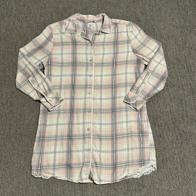 Camisa camisón de franela a cuadros manga larga con botones Victorias Secret para mujer M Foto 1 de 4