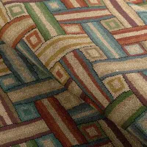 Lee Jofa Multicolor Lattice Linen Print Fabric- Strapwork Print Red Moss 4.30 yd - Picture 1 of 5