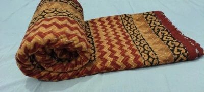 Indian Hand Block Rustic Queen Size Cotton Kantha Quilt Throw Blanket Bedspread - Image 1 of 4