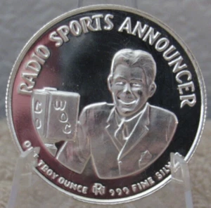 Vintage Ronald Reagan Radio Sports Announcer 1 Troy Oz. .999 Silver Round - Picture 1 of 2