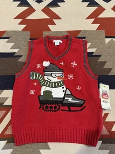 NWT Green Dog Sweater Vest W/ Snowman On Snow Machine Red Size 5 - Picture 1 of 4