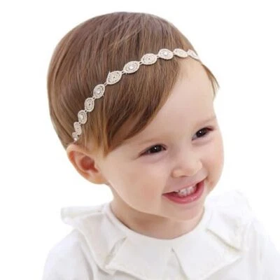  Diadema elástica de encaje dorado para bebé niña flor hoja círculo y estrás Foto 1 de 4