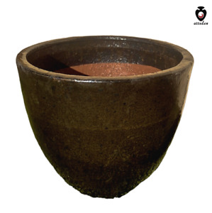 Vaso fioriera portavaso ceramica bronzo marrone per esterno o interno rotondo