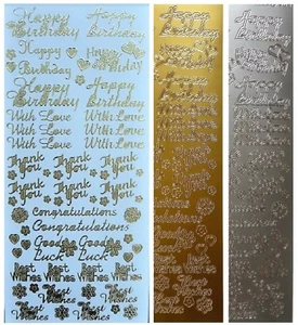 ASSORTED SENTIMENTS Peel off Stickers Birthday Thank you Card Making Gold Silver - Picture 1 of 3