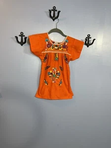 Hecho En Mexico Youth Embroidered Dress Orange Size 2 - Picture 1 of 6