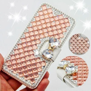 Bowknot Magnet Bling Rhinestone Leather Case Flip Wallet Pouch Card Phone Cover - Picture 1 of 19