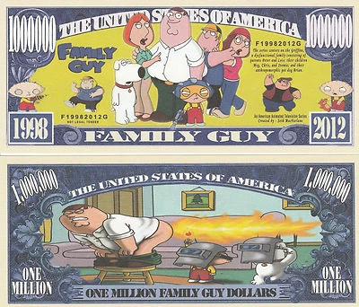 Family Guy Million Dollar Bill Play Funny Money Novelty Note + FREE SLEEVE - Image 1 of 4
