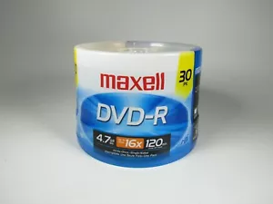 Maxell DVD-R 30-Pack Blank Discs 4.7 GB 120min 16X Video Media NEW Sealed - Picture 1 of 4