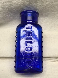 POISON BOTTLE/ 3.25" TALL/ COBALT BLUE TRILOIDS/ - Picture 1 of 11