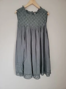 FREE PEOPLE Old Label Women's Medium Smocked Baby Doll Dress Dark Sage Green  - Picture 1 of 9