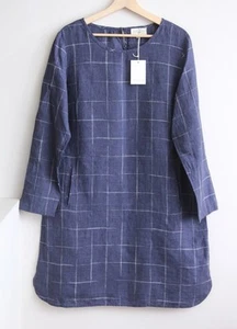 *New* NATURALS By O & J Sz 3 (12-14) Blue Checked Linen Shift DRESS Pockets $199 - Picture 1 of 9
