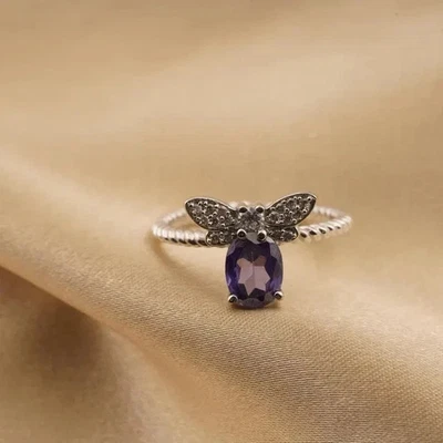 2.00Ct Oval Lab Created Amethyst Women Wedding Gift Ring 14K Yellow Gold Plated - Image 1 of 4