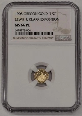 1905 GOLD OREGON MT HOOD FRACTIONAL LEWIS & CLARK 1/2 DOLLAR NGC MS 66 PL - Image 1 of 4