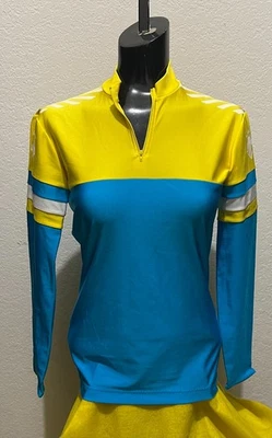 Camisa deportiva DESCENTE para mujer azul amarillo blanco 1/4 cremallera manga larga talla PEQUEÑA Foto 1 de 4