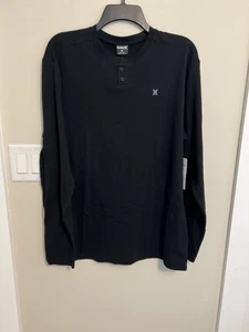 Hurley Men's Dri-Fit H2O Dri Slub Henley Shirt, Black, Long Sleeve, NWT, MEDIUM - Picture 1 of 5