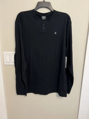 Hurley Men's Dri-Fit H2O Dri Slub Henley Shirt, Black, Long Sleeve, NWT, MEDIUM - Image 1 of 4