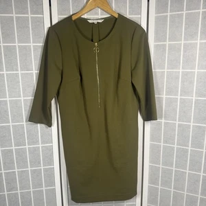 Trina Turk Kleid Gr. 8 olivgrün gold Reißverschluss Etuikleid klassisch Capsule Karriere - Bild 1 von 10