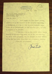 1952 Letter to HOFer Connie Mack from HOF Sportswriter Fred Lieb - Auto PSA 10 - Picture 1 of 4