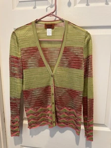 Missoni Cardigan Sweater Lightweight Slinky Open Knit Green Pink Medium Small - Picture 1 of 9