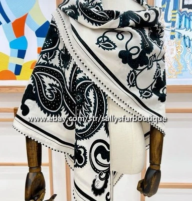 Шарф Sallys 70% кашемир и 30% шелк украденный с принтом пейсли шаль 53 дюйма - Изображение 1 из 4