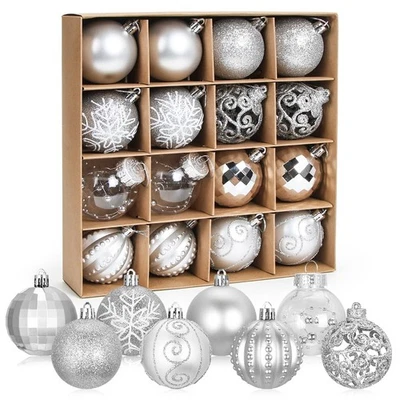 6cm Palle di Natale Argento 16PCS Palline Albero Natale Palla di Natalizie - Immagine 1 di 4