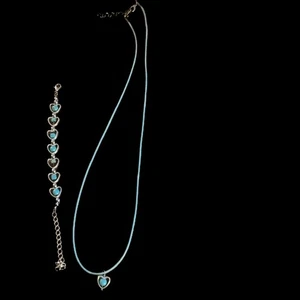 Conjunto de collar pulsera ajustable turquesa flotante corazón artesanal con cierre de lóbulo L - Imagen 1 de 9