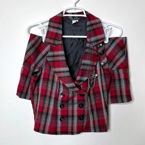 Y2K Wetseal Skirt Set Outfit M/L Red Black Plaid Tartan Sleeveless Vest Clueless - Picture 1 of 7